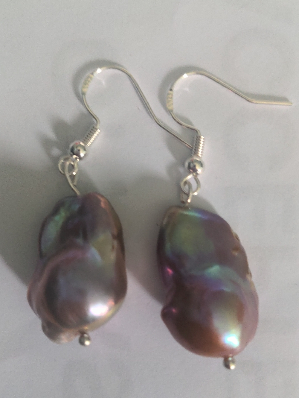 New Genuine Iridescent Baroque Pearl Drop Earrings -  Sterling Silver, Large